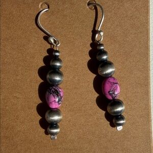 Cherry Dahlia Pink and Sterling Silver Beaded Earrings